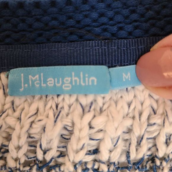 J McLaughlin Womens Knit Blue White Cotton Blend Cardigan Sweater Medium - Picture 5 of 11